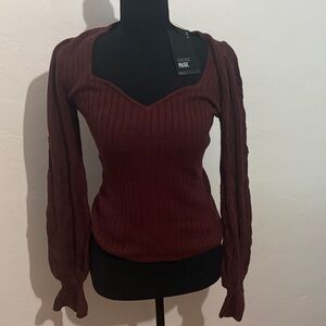 PAIGE Deep Wine Ribbed Scoop-Neck Sweater